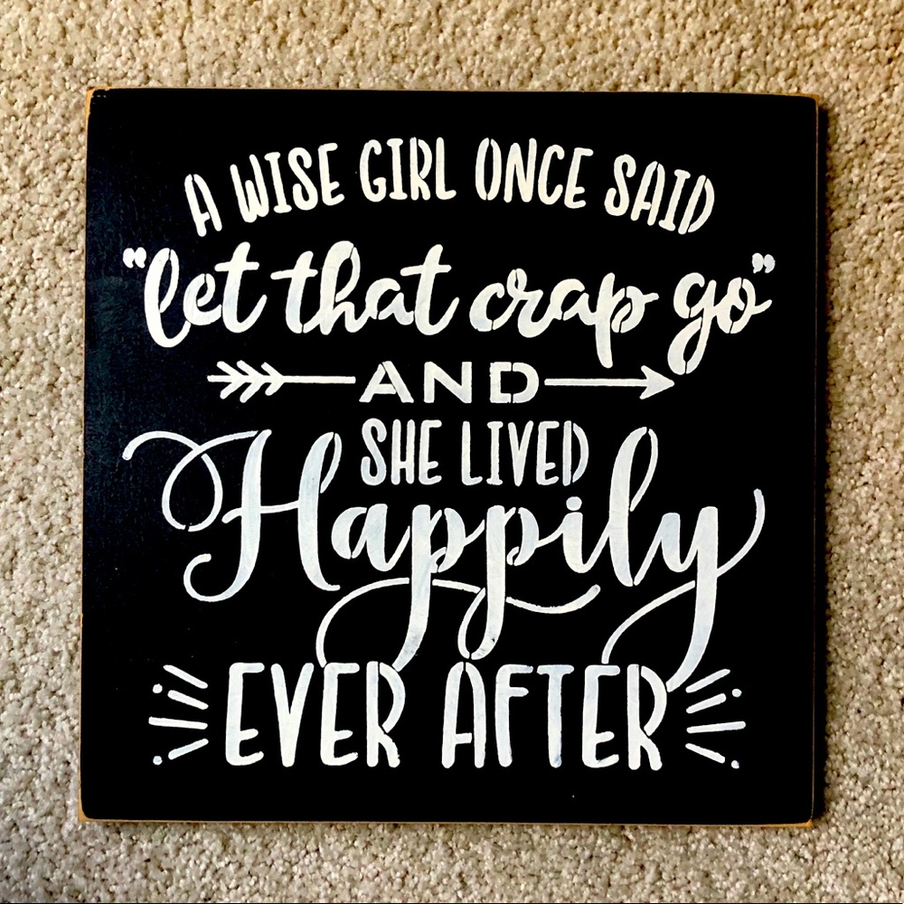 Wooden "Let That Crap Go" Rustic Farmhouse Wall Sign Black White 12x12